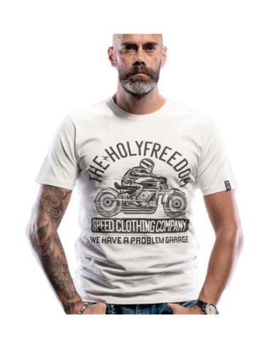 T-Shirt Holyfreedom - Skeleton Rider Moto in tessuto di cotone colore bianco - reference 2430HF